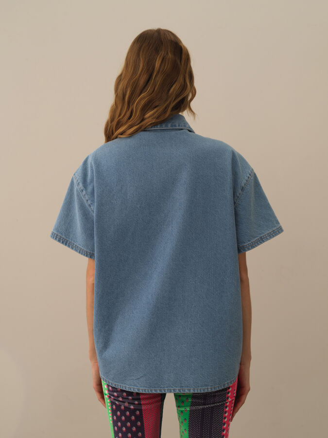 100% Cotton Oversized Denim Shirt - Xint
