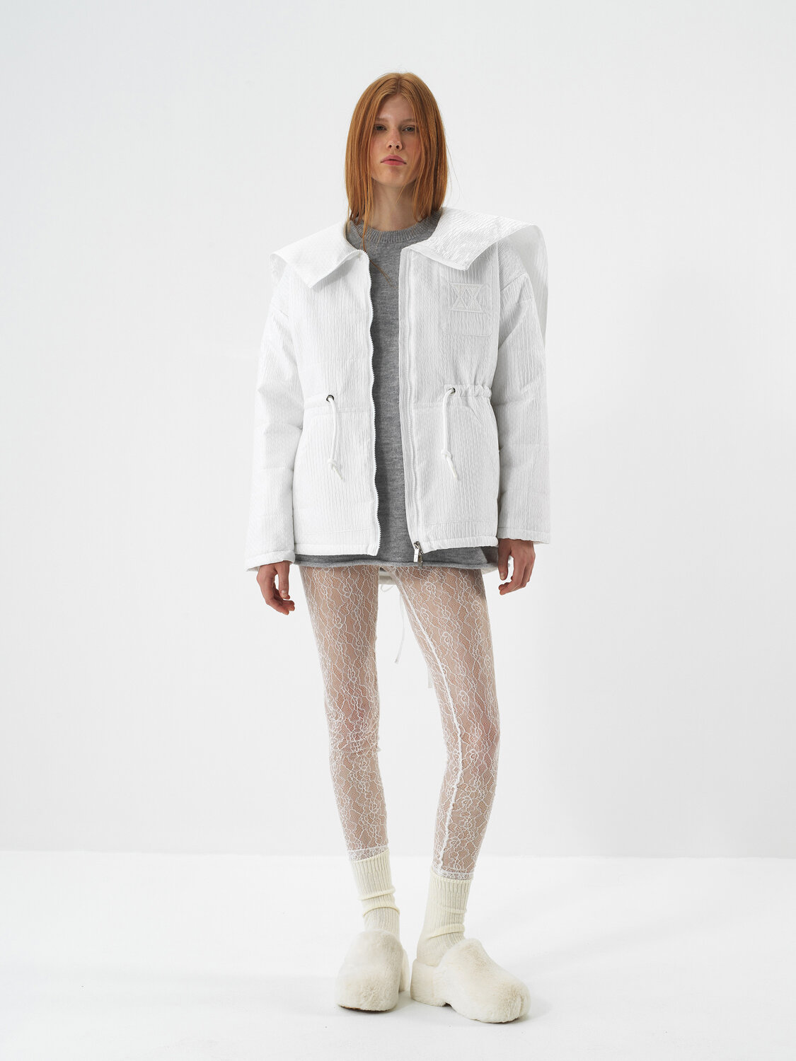 Beyaz Formunu Koruyan Oversize Mont - Xint