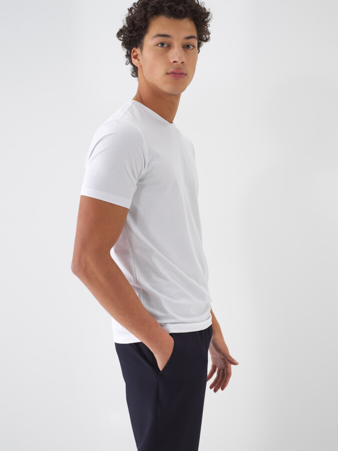 Beyaz Slim Fit Pamuklu Basic Tişört - Xint