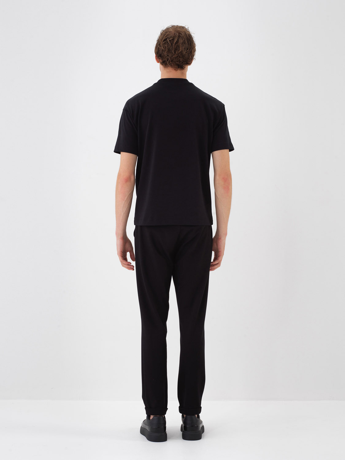 Black Cotton Textured Regular Fit T-Shirt - Xint