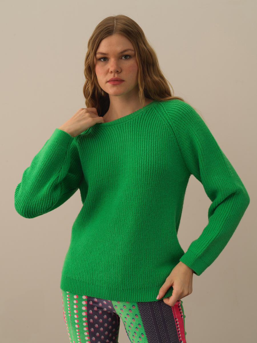 Back Zippered Regular Fit Wool Sweater - 1