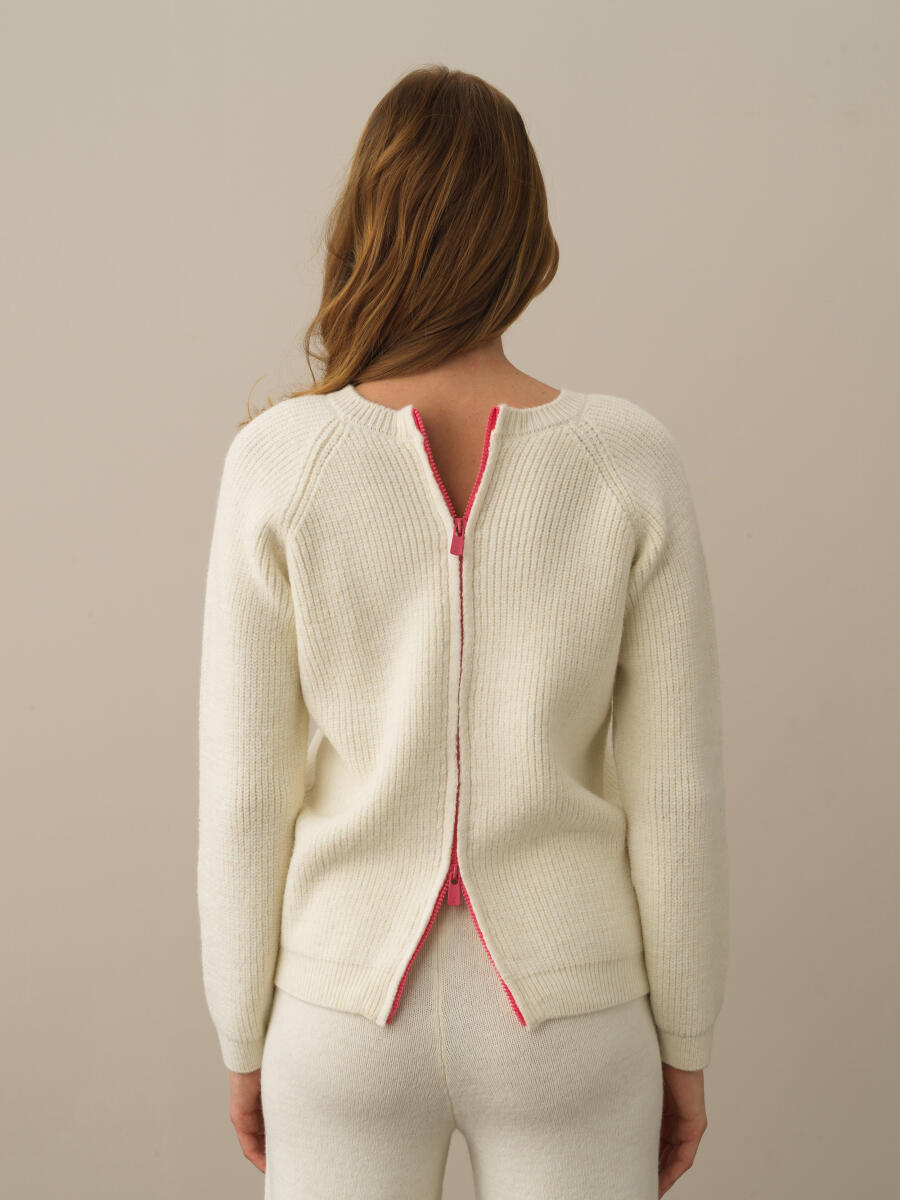 Back Zippered Regular Fit Wool Sweater - 1