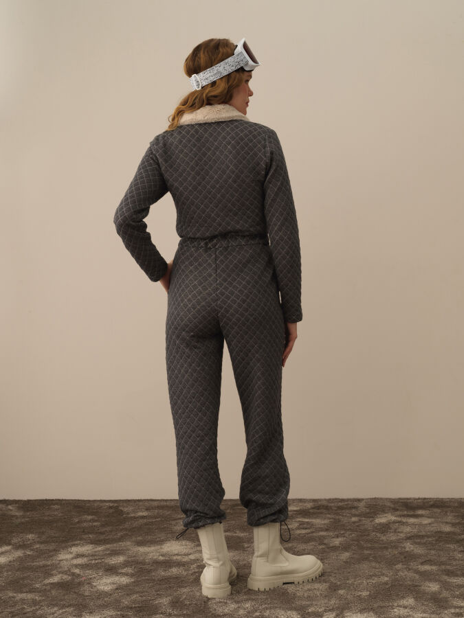 Collar with Fur Regular Fit Jumpsuit - Xint