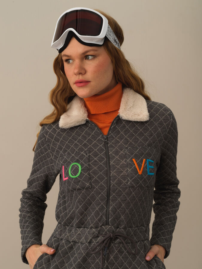 Collar with Fur Regular Fit Jumpsuit - Xint