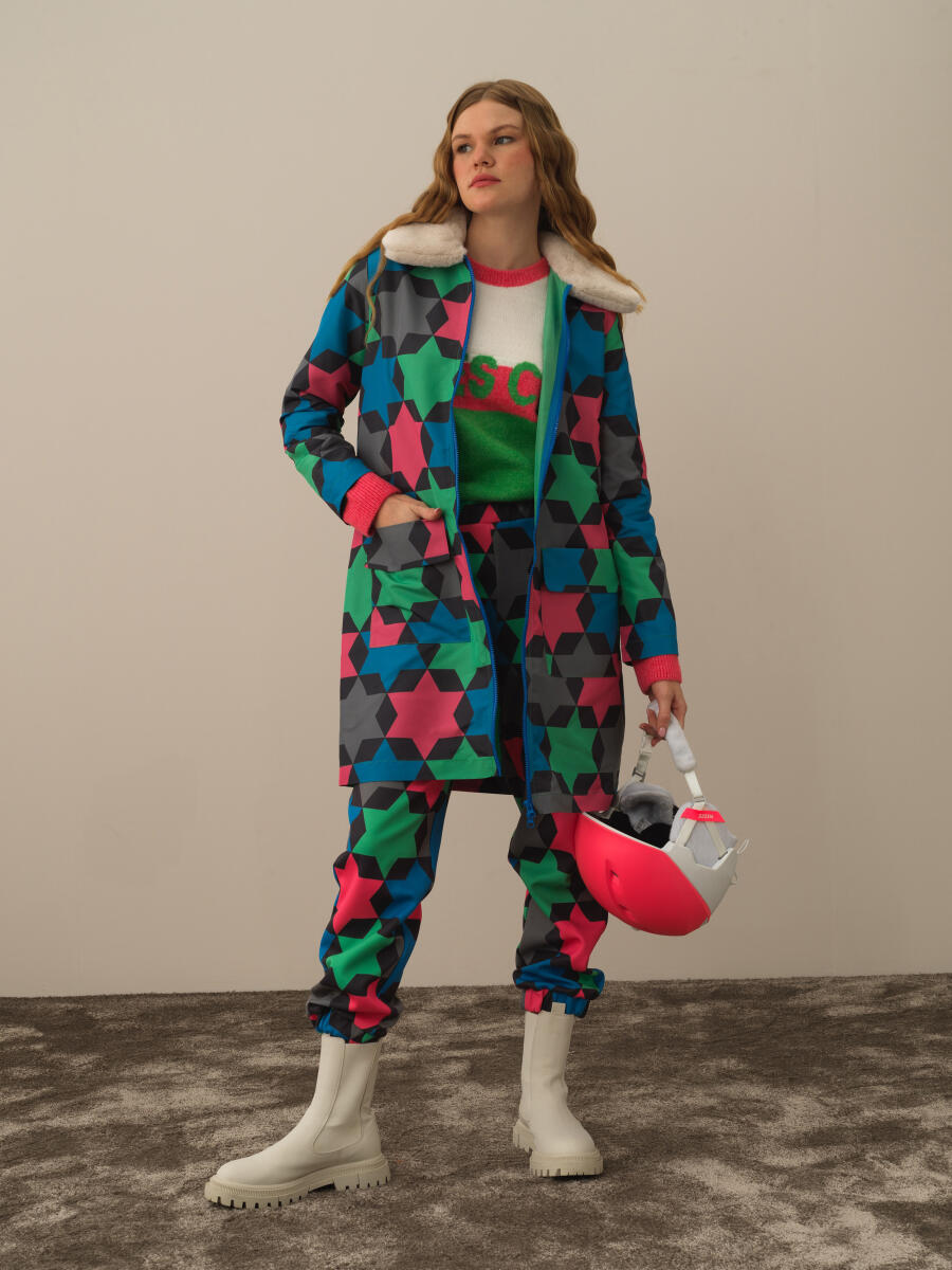 Collar with Fur Regular Fit Panel Printed Jacket