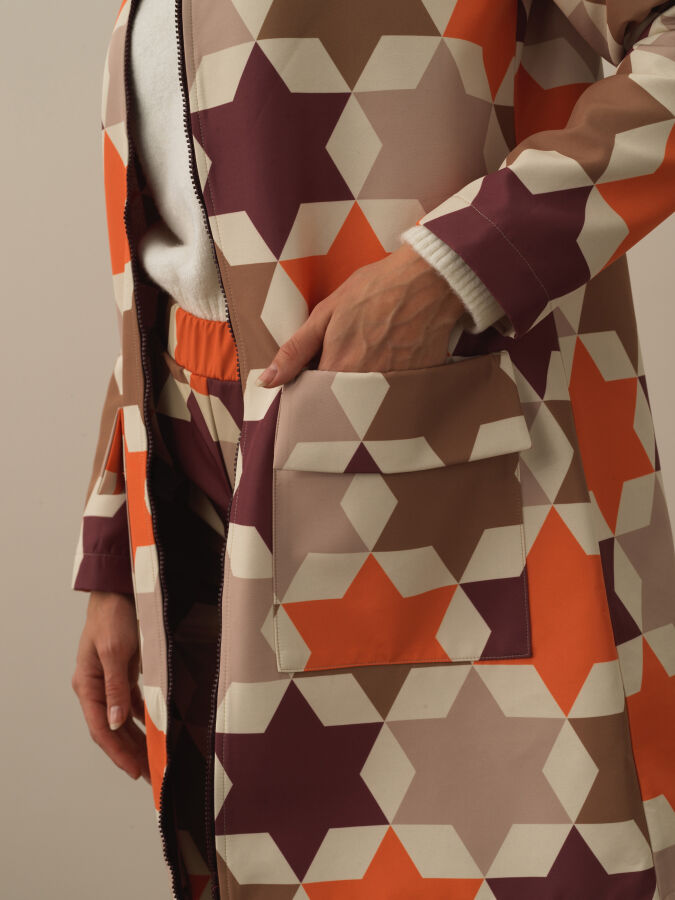 Collar with Fur Regular Fit Panel Printed Jacket - Xint