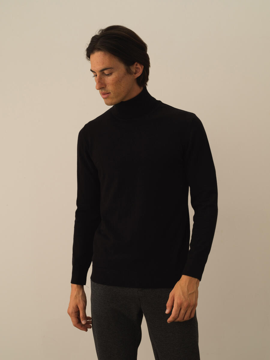 Cotton Turtleneck Regular Fit Basic Sweater - 1