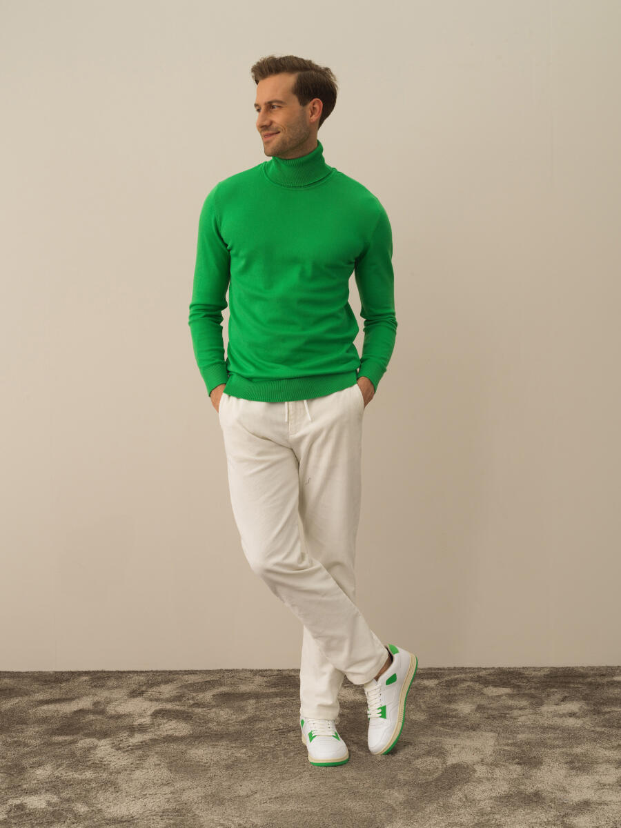 Cotton Turtleneck Regular Fit Basic Sweater - 2