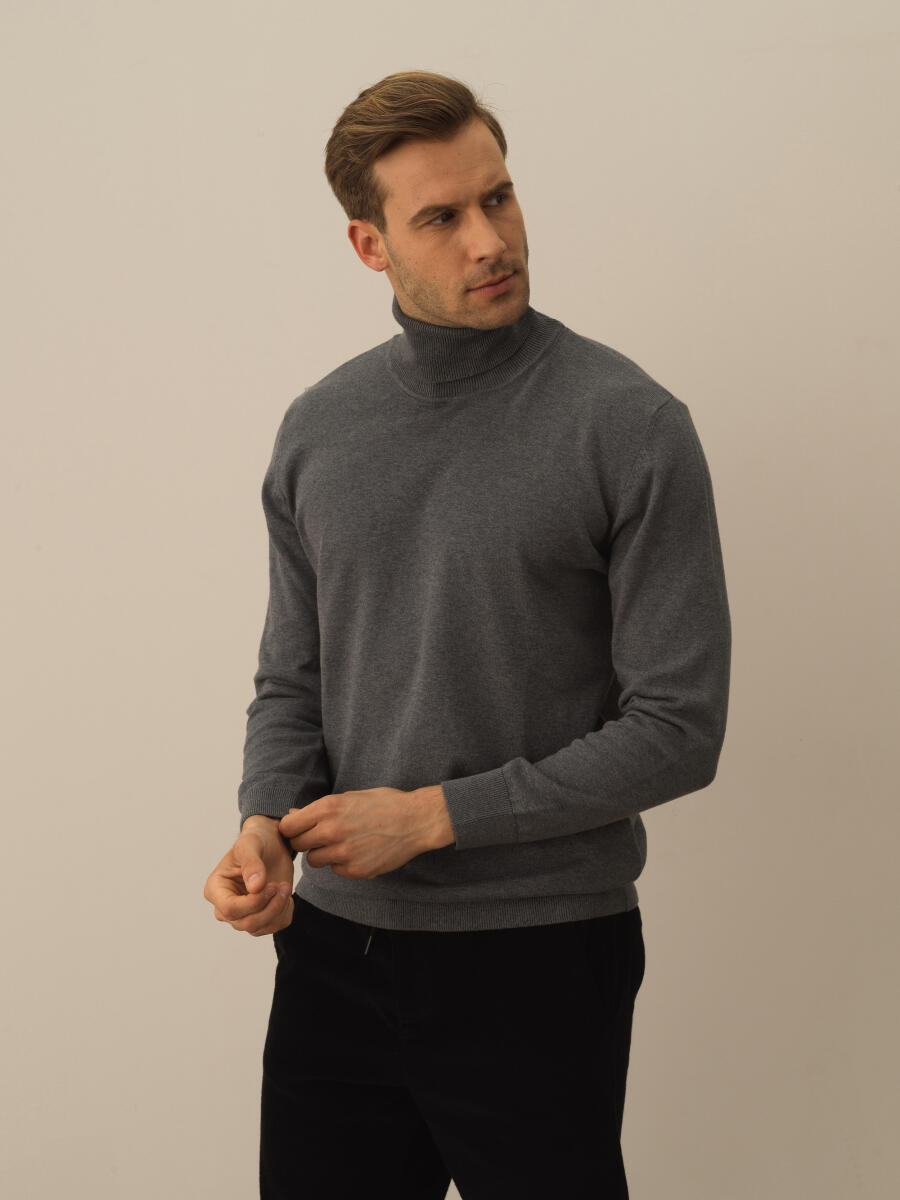 Cotton Turtleneck Regular Fit Basic Sweater - 3