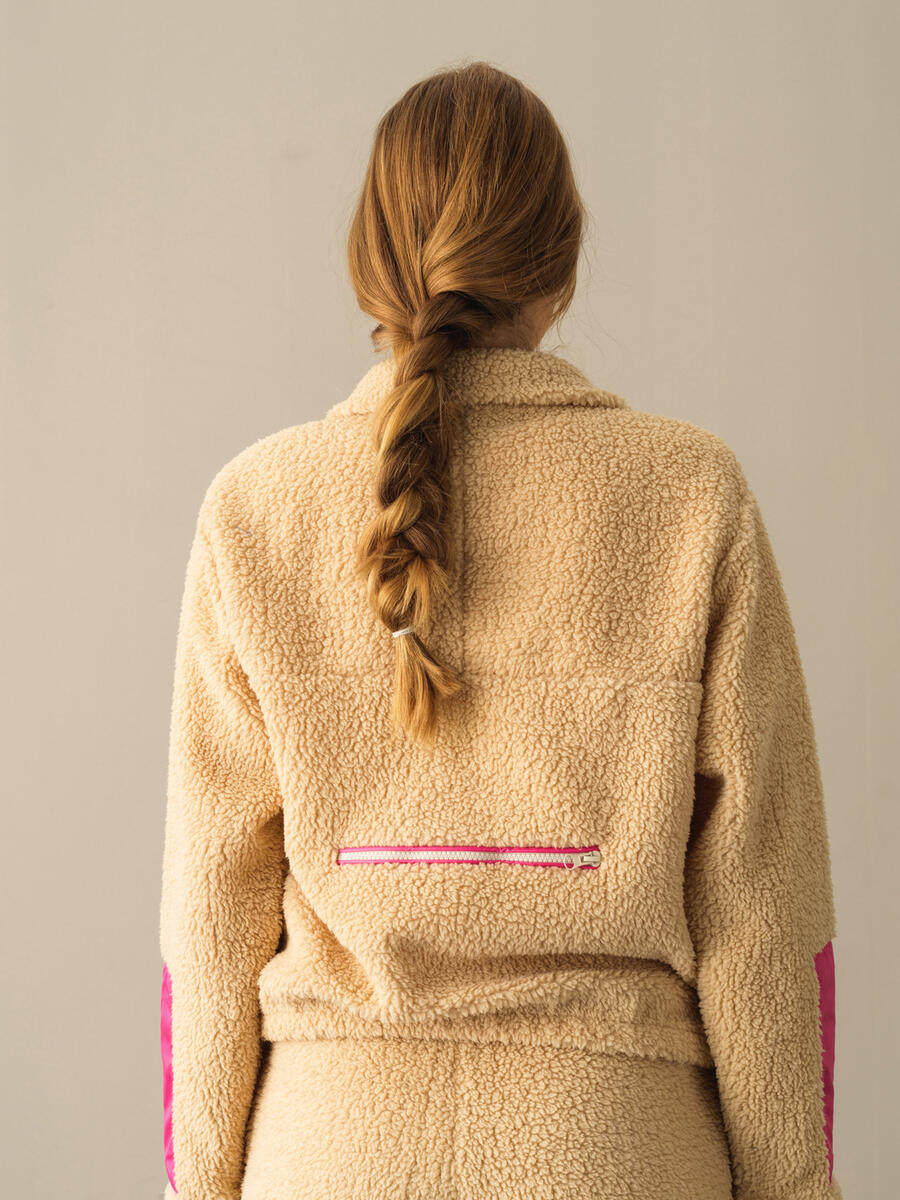 Bej Pamuk Dokulu Oversize Polar Sweatmont - 4