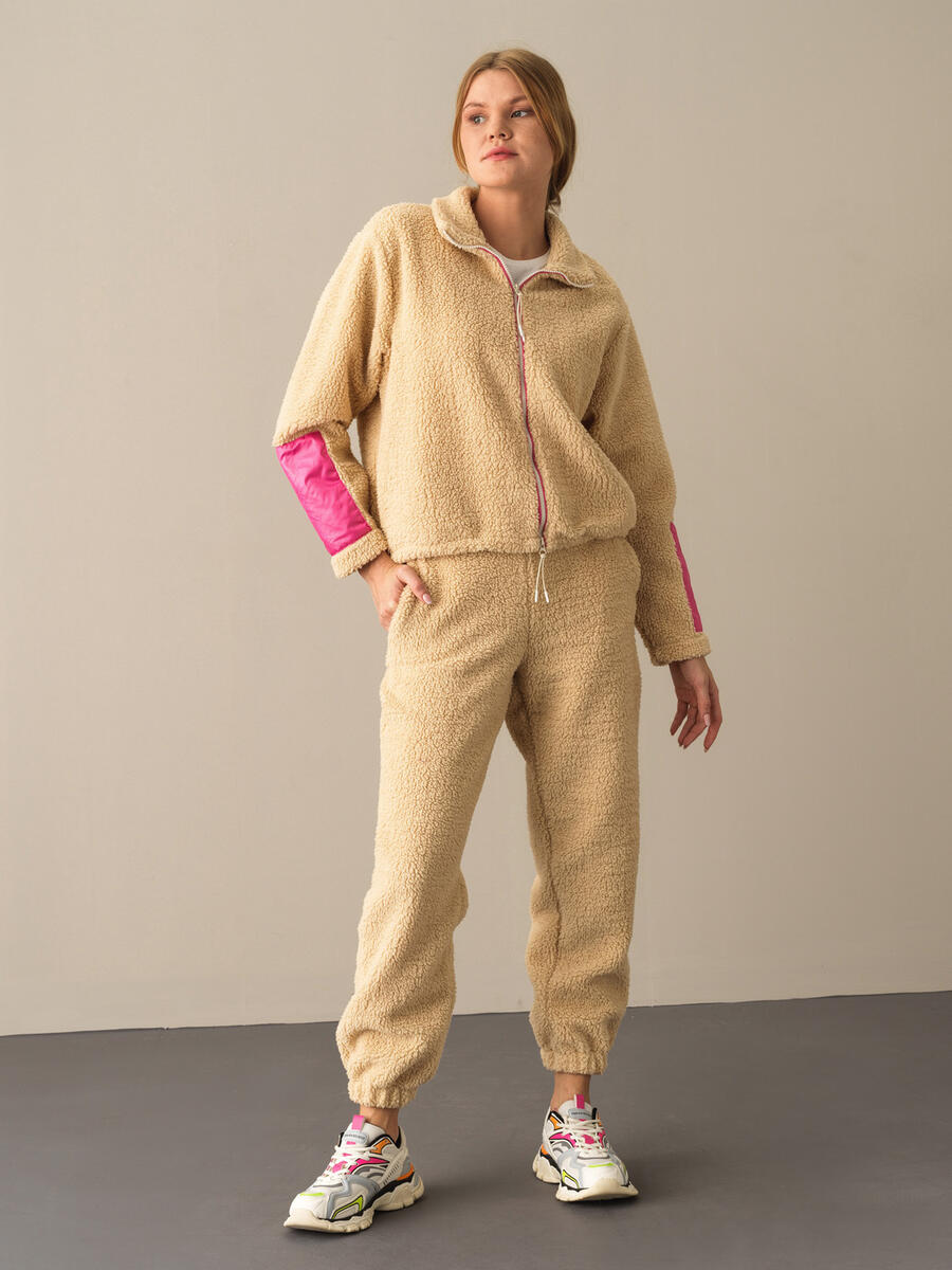 Bej Pamuk Dokulu Oversize Polar Sweatmont - 2