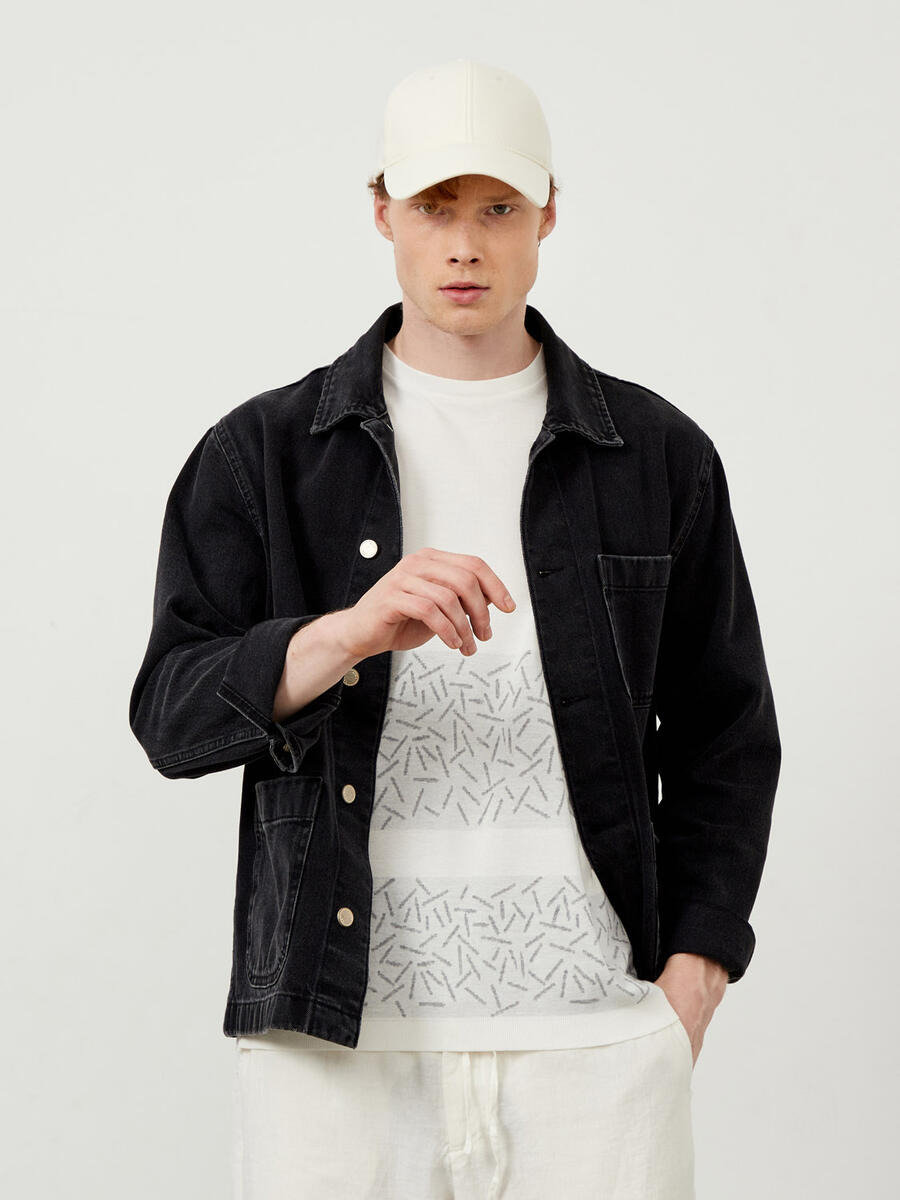 Gri Oversize Pamuklu Denim Ceket - 5
