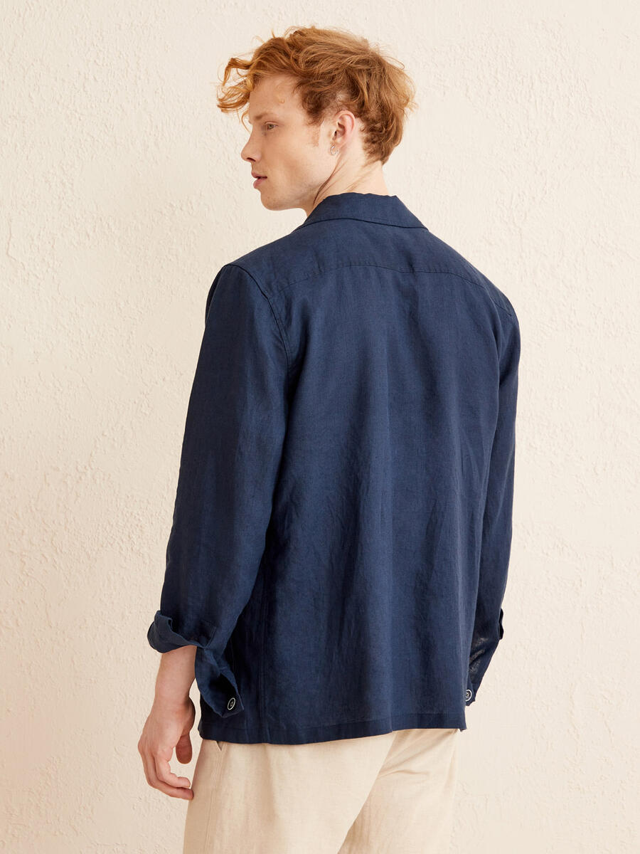 Lacivert Regular Fit Keten Ceket - 5