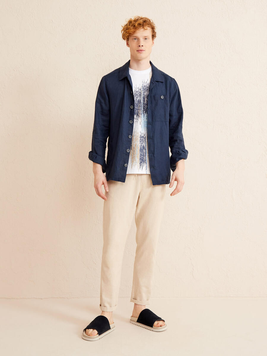 Lacivert Regular Fit Keten Ceket - 2