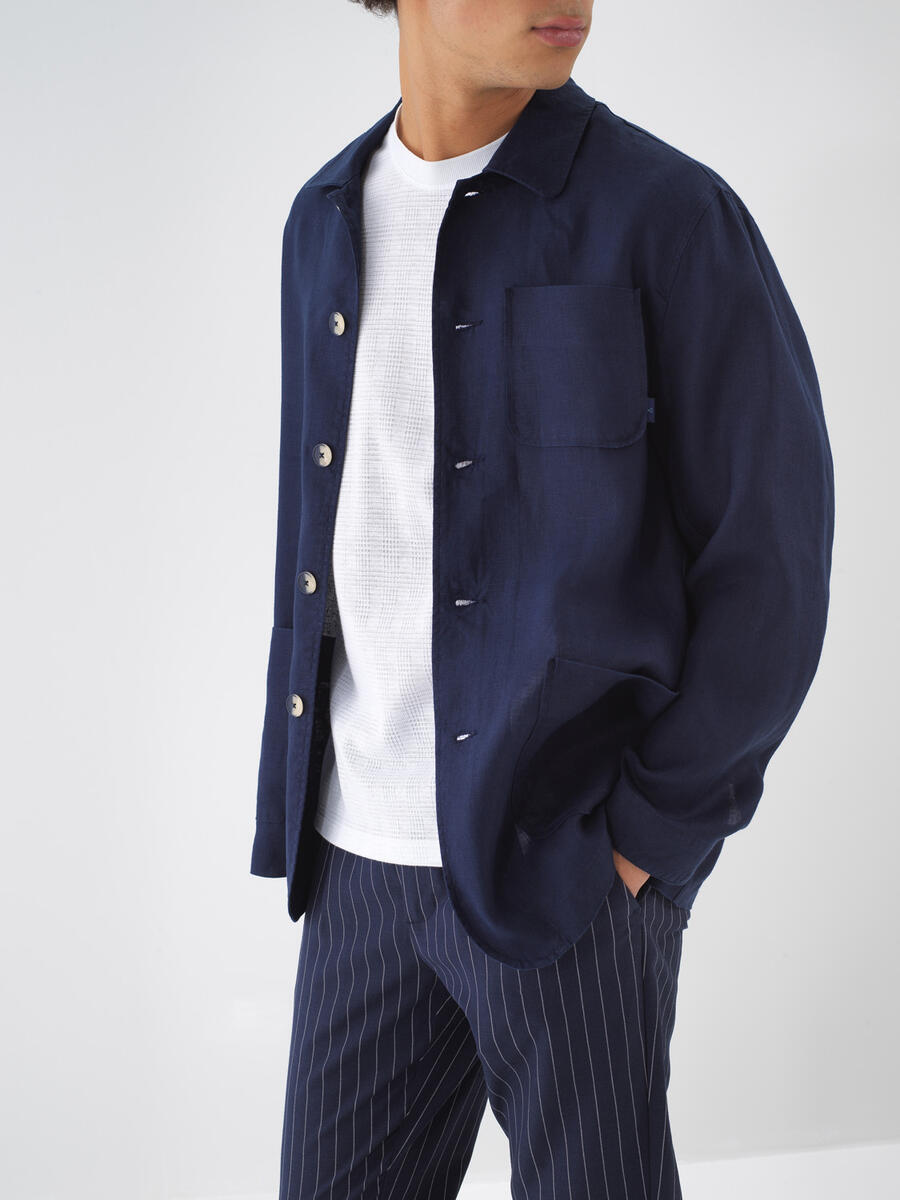 Lacivert Regular Fit Keten Ceket