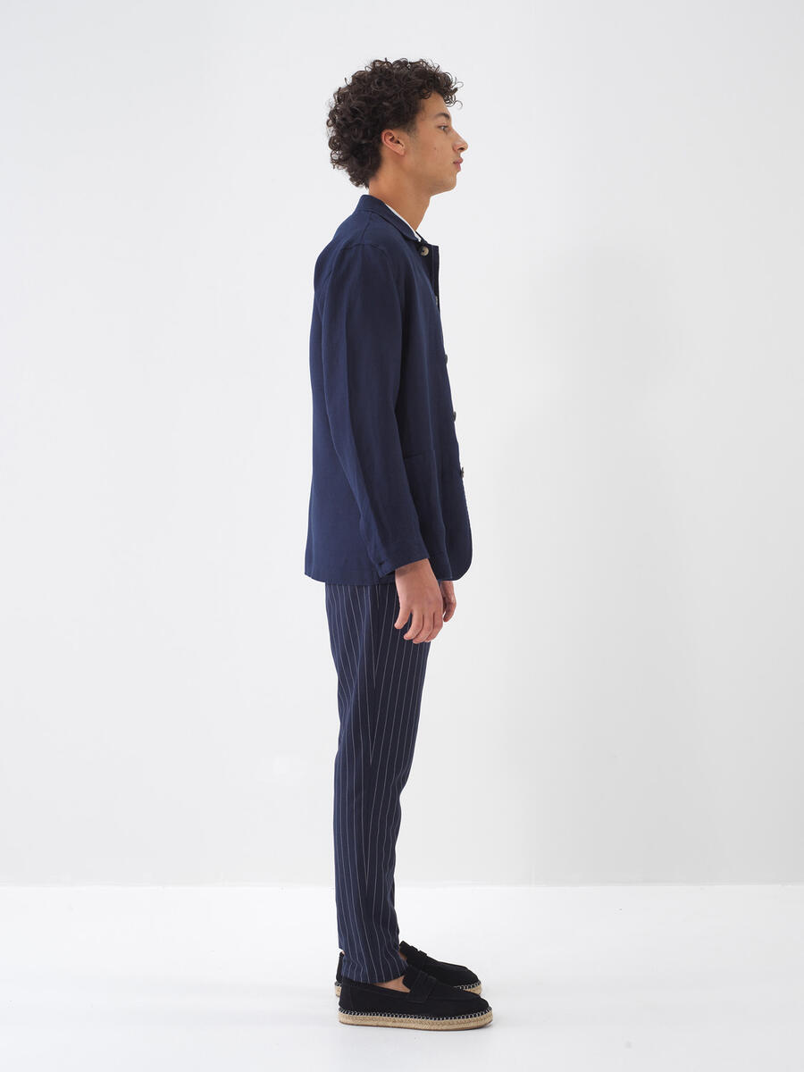 Lacivert Regular Fit Keten Ceket - 3