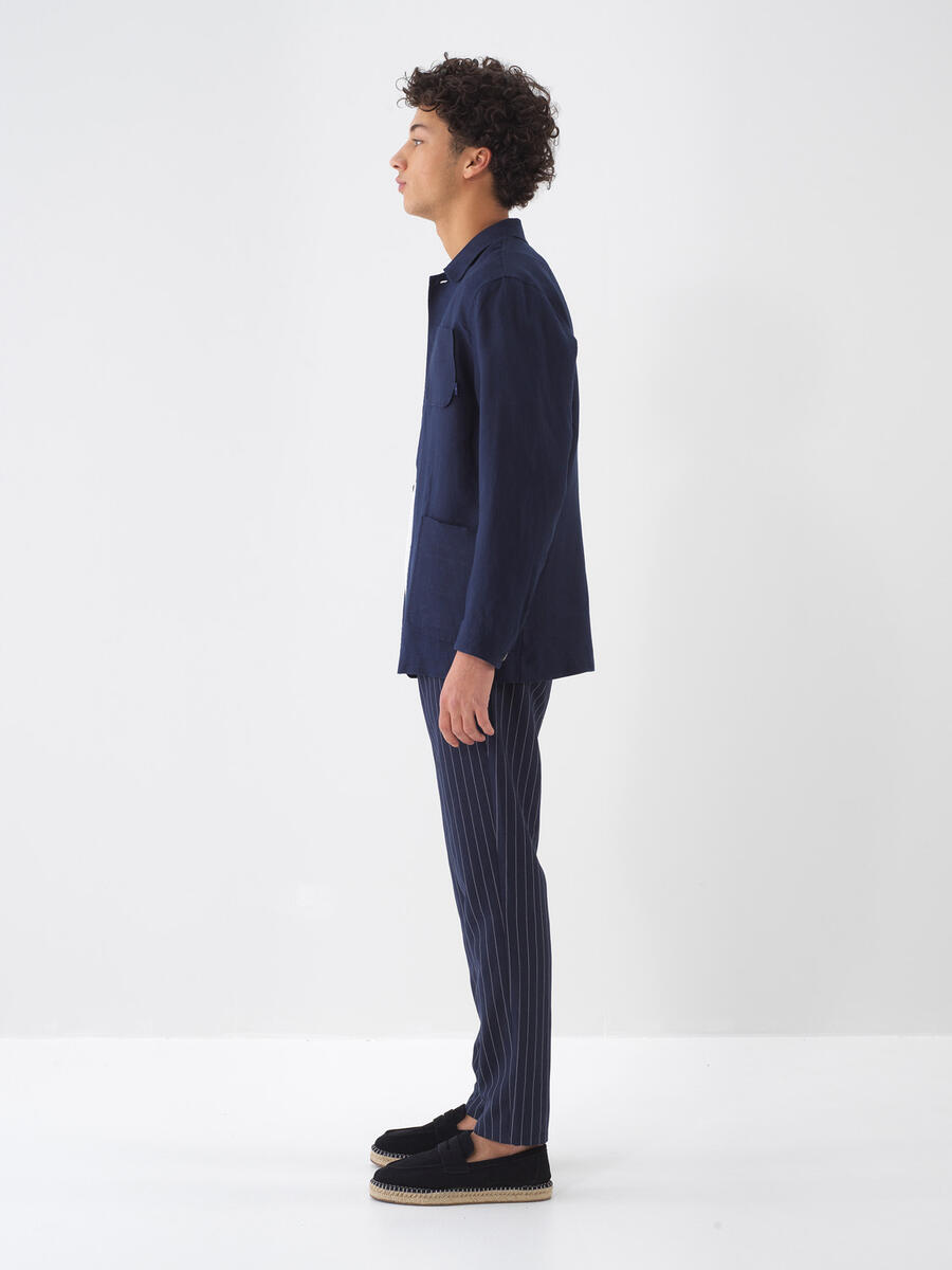 Lacivert Regular Fit Keten Ceket - 4