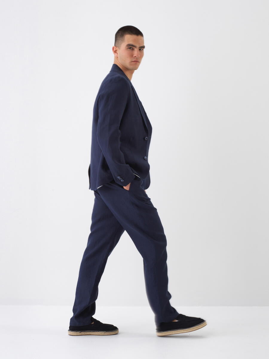 Lacivert Regular Fit Keten Ceket - 4