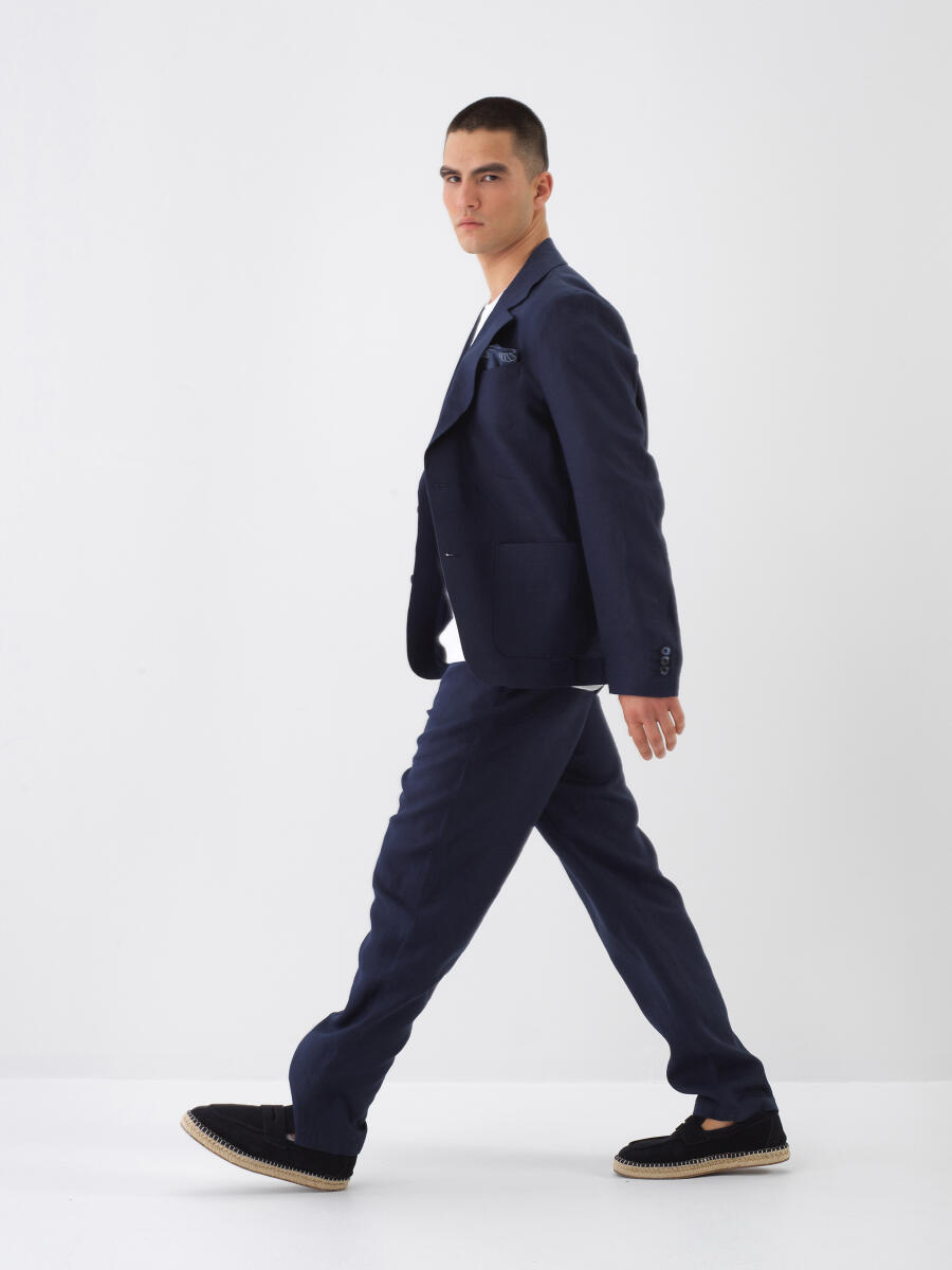 Lacivert Regular Fit Keten Ceket - 3