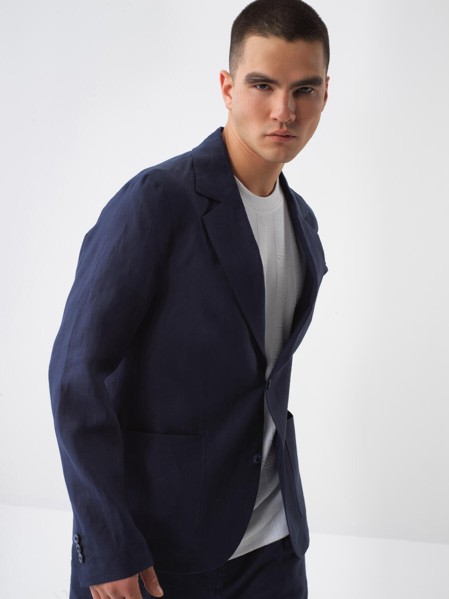 Lacivert Regular Fit Keten Ceket