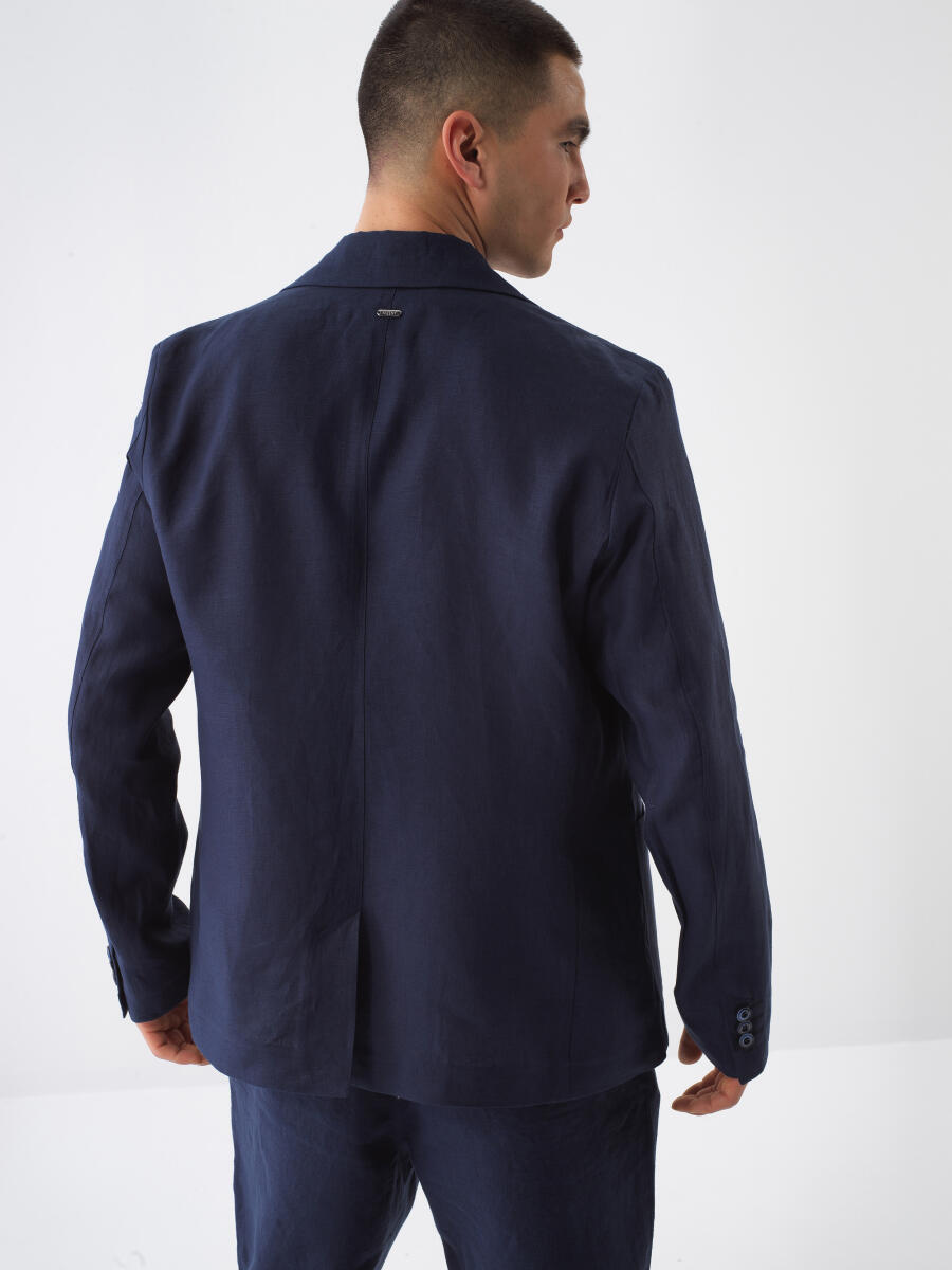 Lacivert Regular Fit Keten Ceket - 5