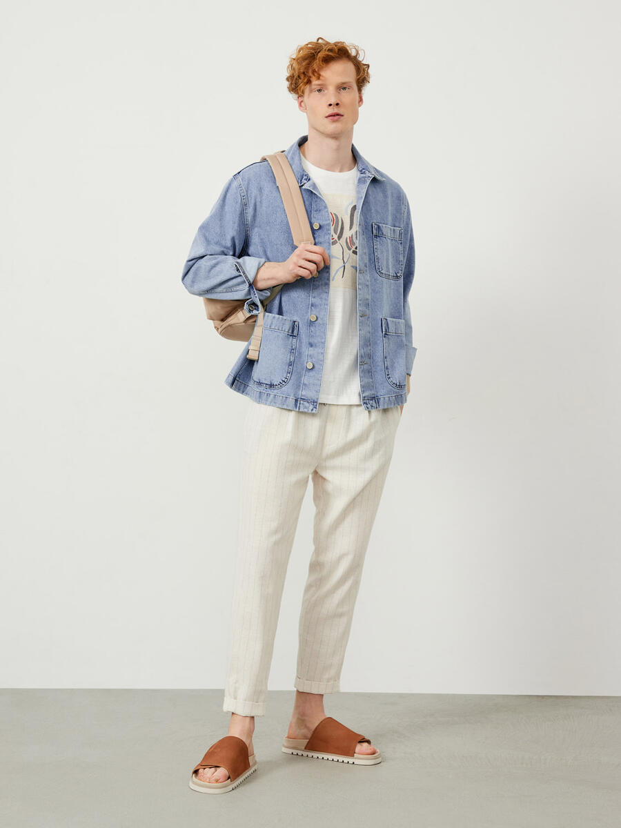 Mavi Oversize Pamuklu Denim Ceket - 4