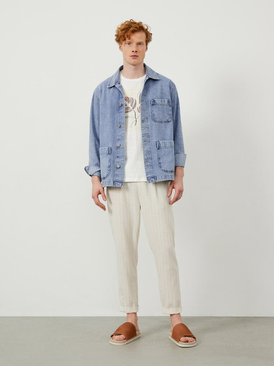 Mavi Oversize Pamuklu Denim Ceket - 2