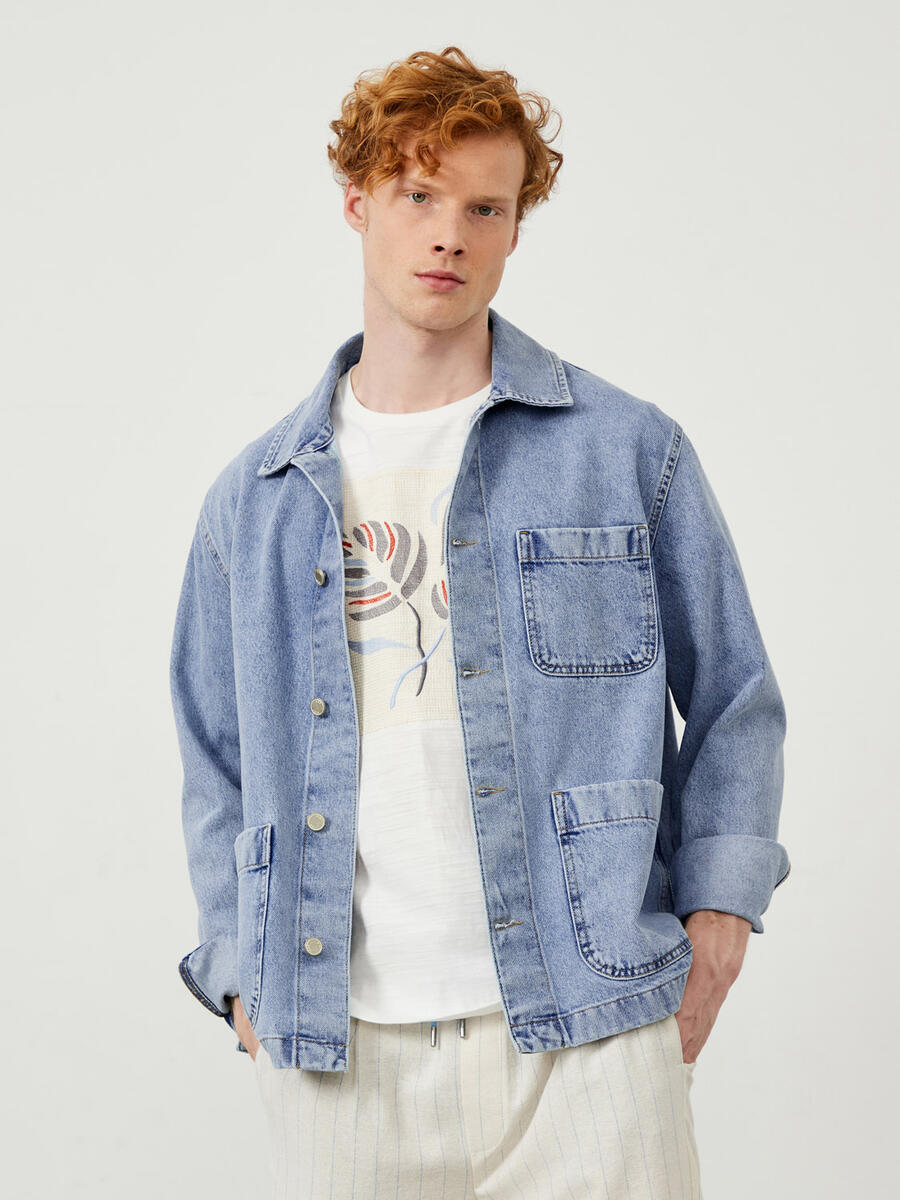 Mavi Oversize Pamuklu Denim Ceket - 3