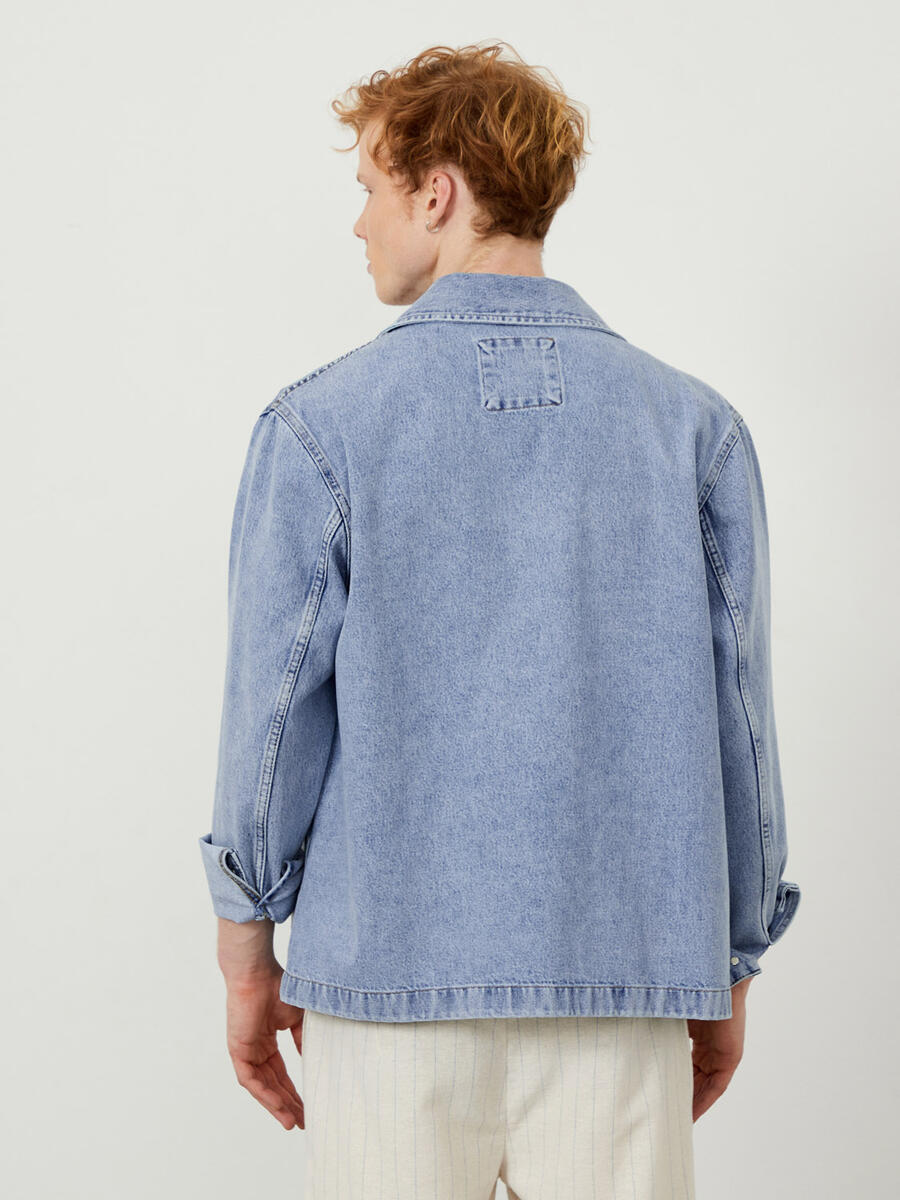 Mavi Oversize Pamuklu Denim Ceket - 6