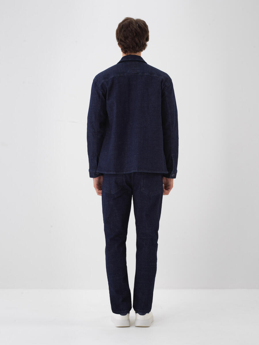 Lacivert Pamuk Dokulu Slim Fit Denim Pantolon - 3