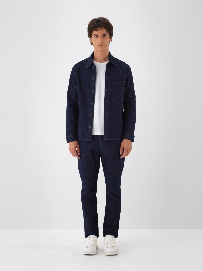 Lacivert Pamuk Dokulu Slim Fit Denim Pantolon - Xint