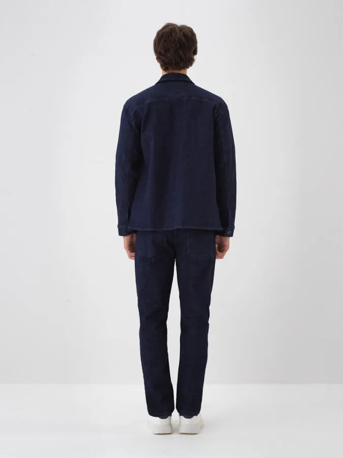 Lacivert Pamuk Dokulu Slim Fit Denim Pantolon - Xint