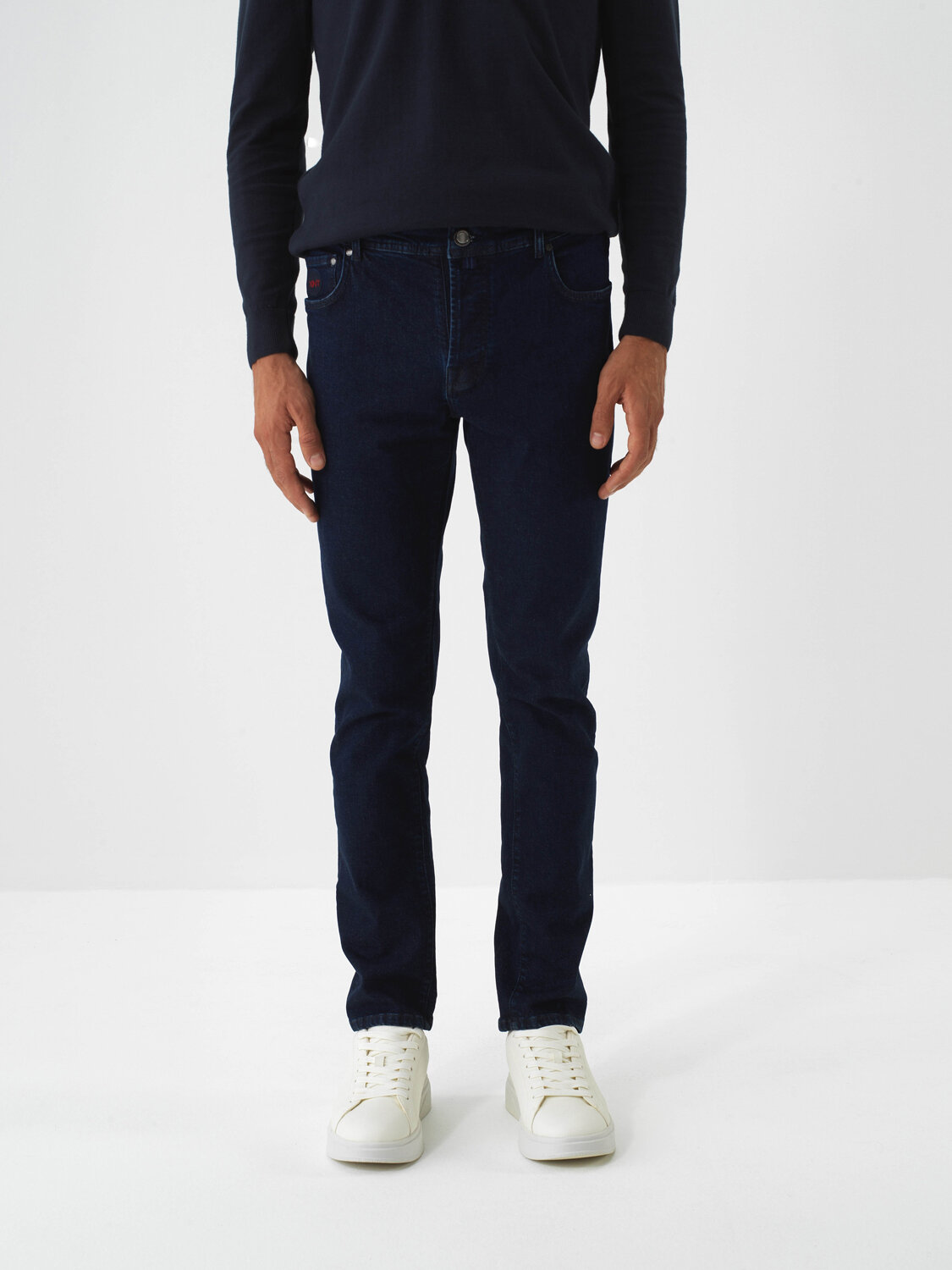 Lacivert Pamuk Dokulu Slim Fit Denim Pantolon - Xint