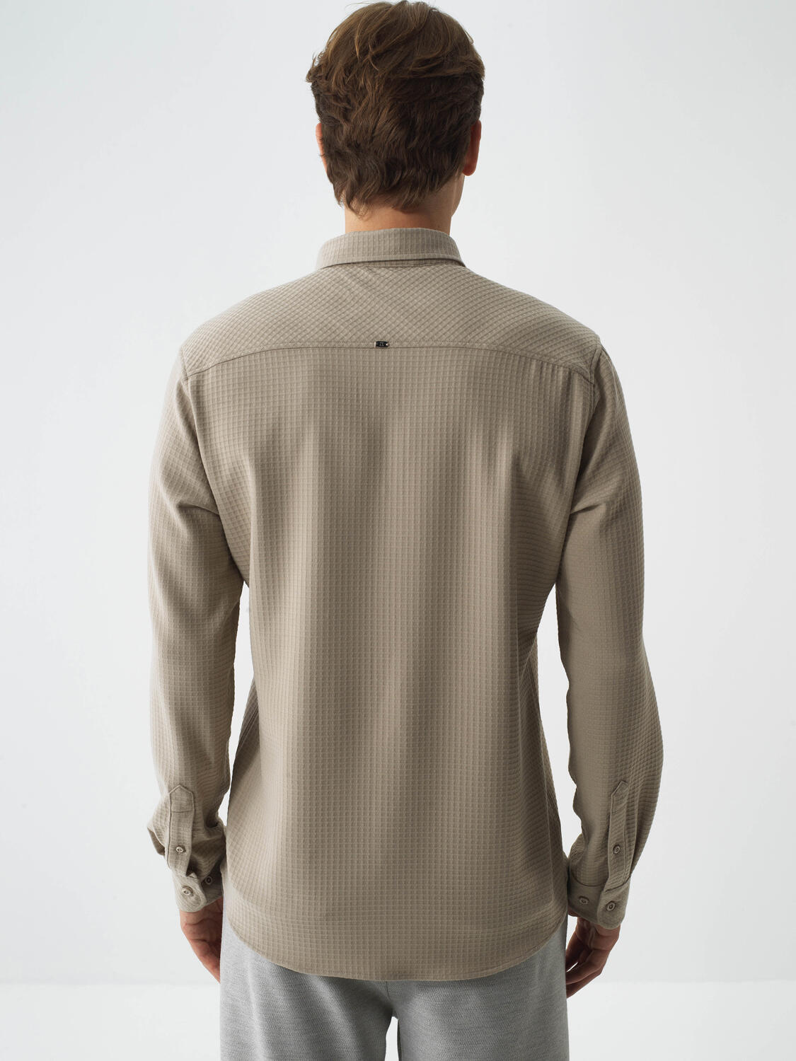 Bej Esnek Dokulu Regular Fit Gömlek - 4