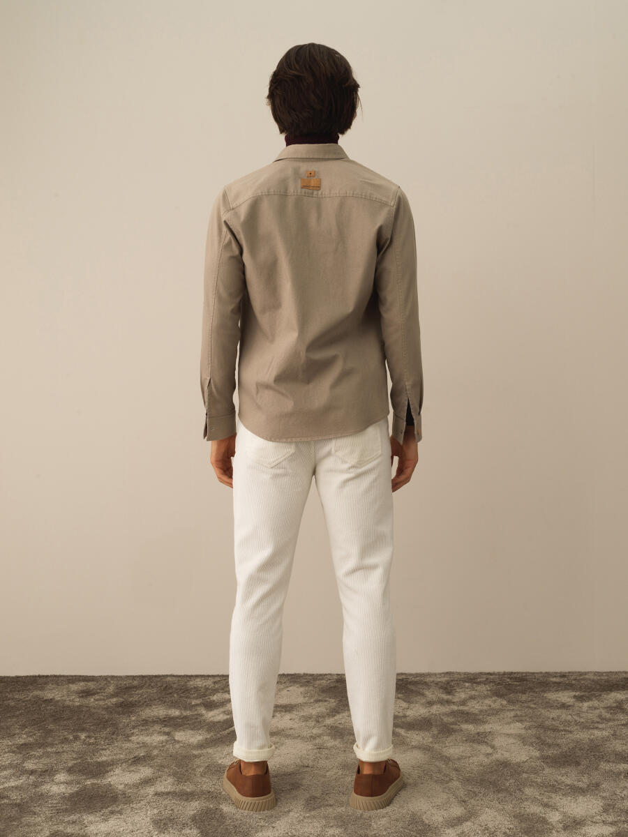 Bej Pamuk Dokulu Regular Fit Gömlek - 5