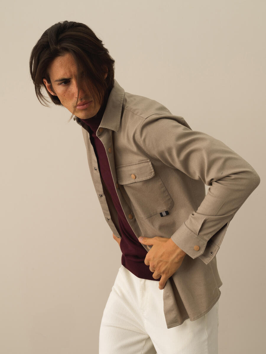 Bej Pamuk Dokulu Regular Fit Gömlek