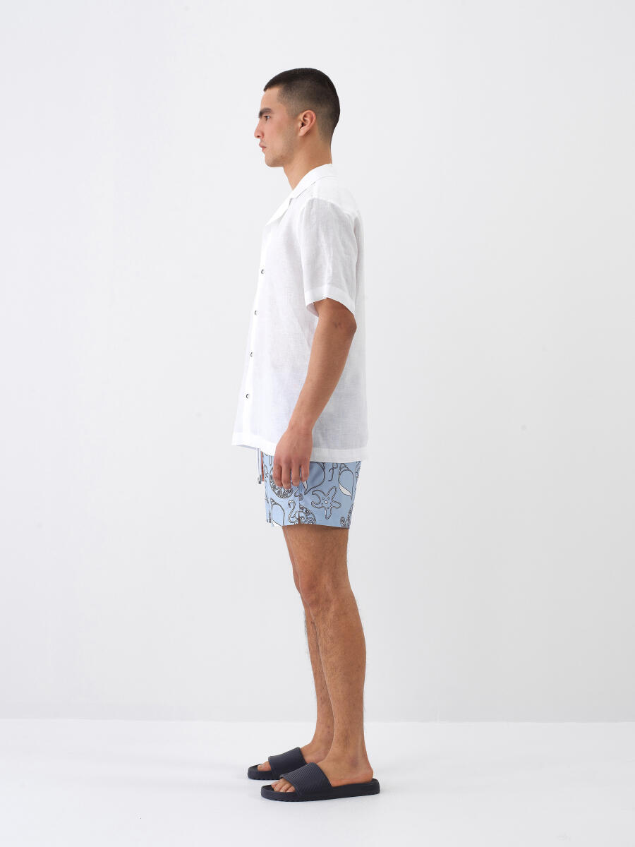 Beyaz Regular Fit Keten Gömlek - 3