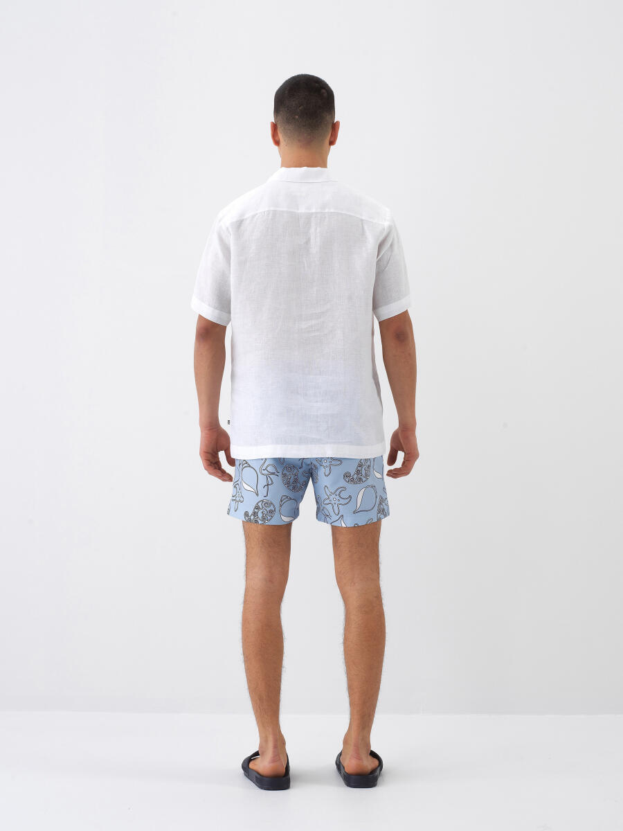 Beyaz Regular Fit Keten Gömlek - 5