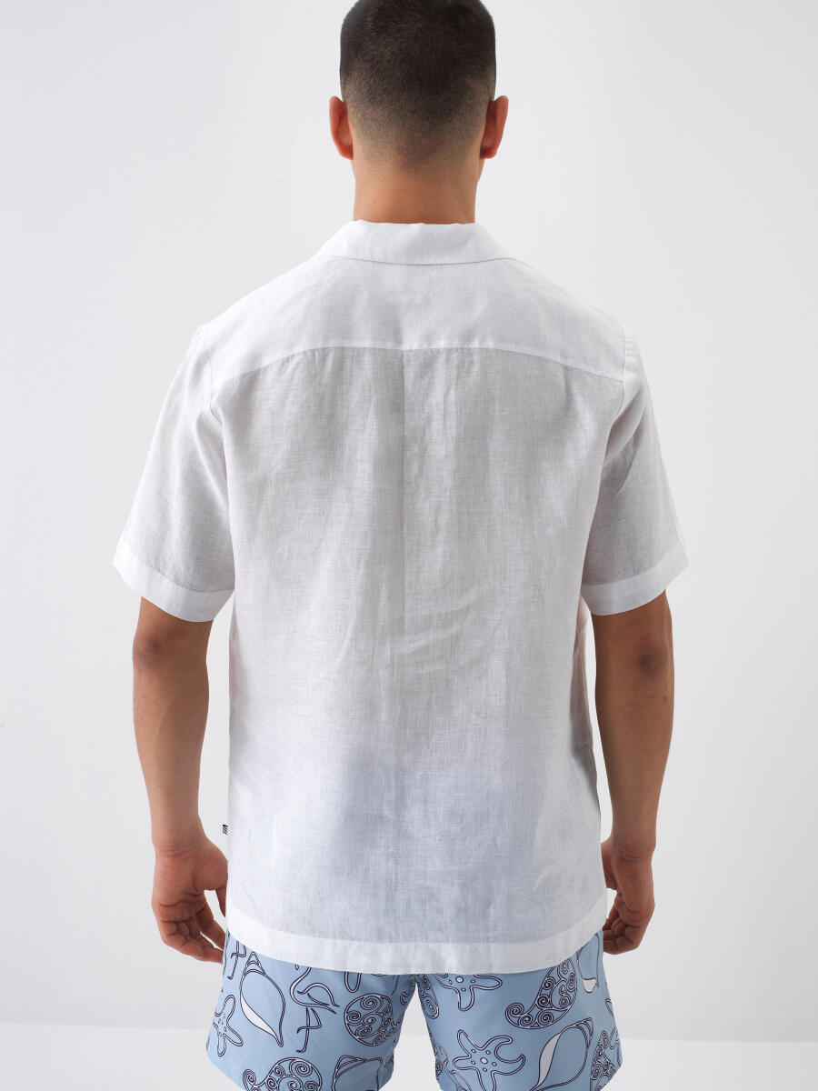 Beyaz Regular Fit Keten Gömlek - 4