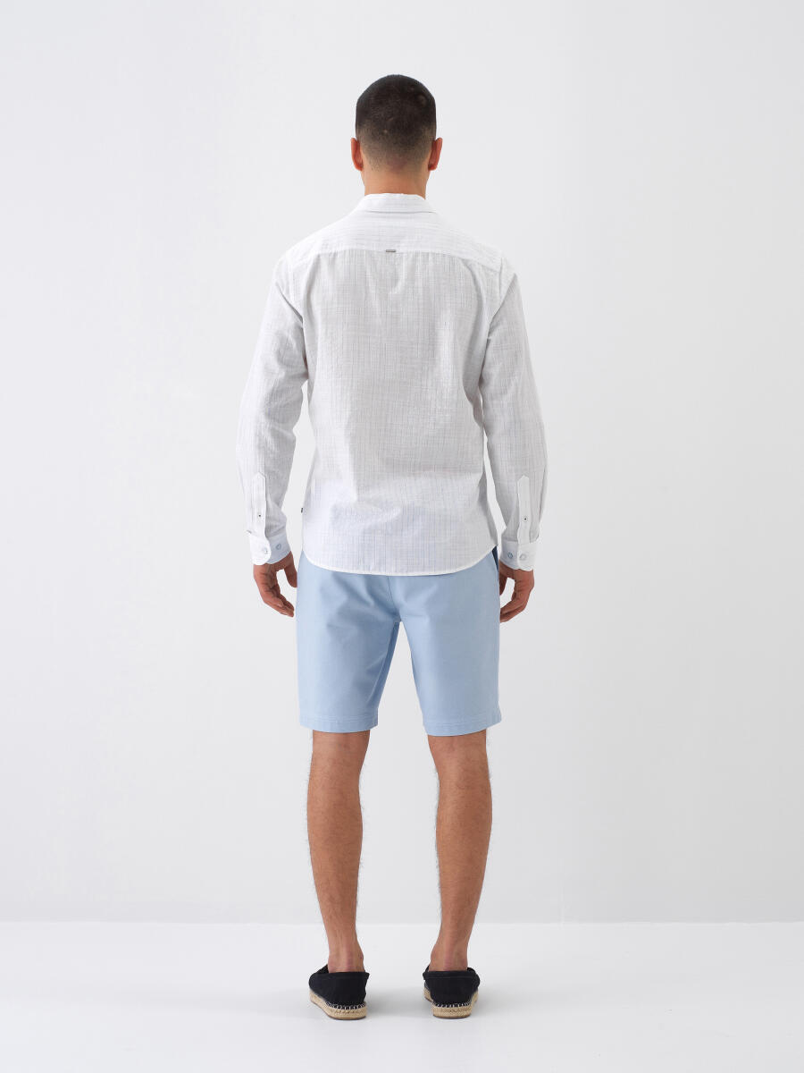 Beyaz Regular Fit Keten Gömlek - 5