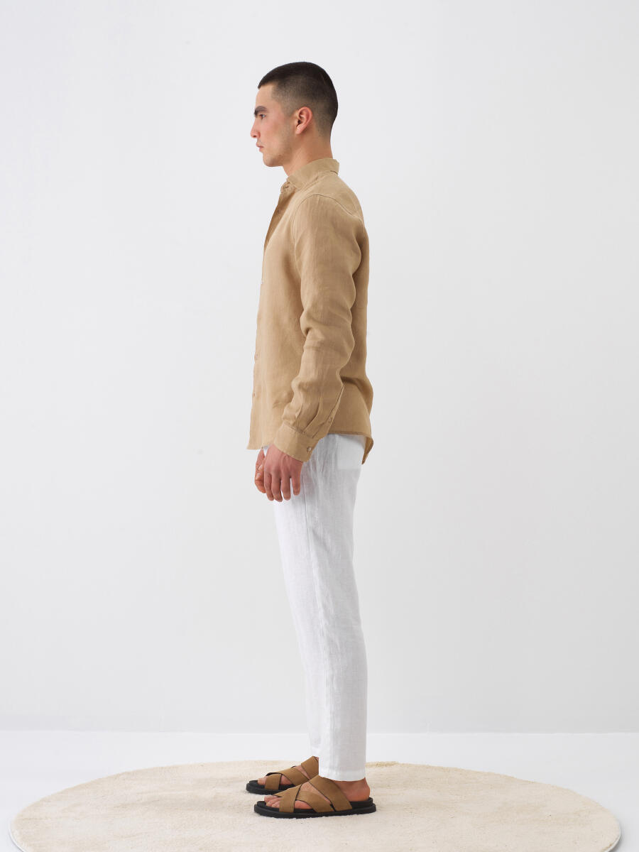 Camel Regular Fit Keten Gömlek - 4
