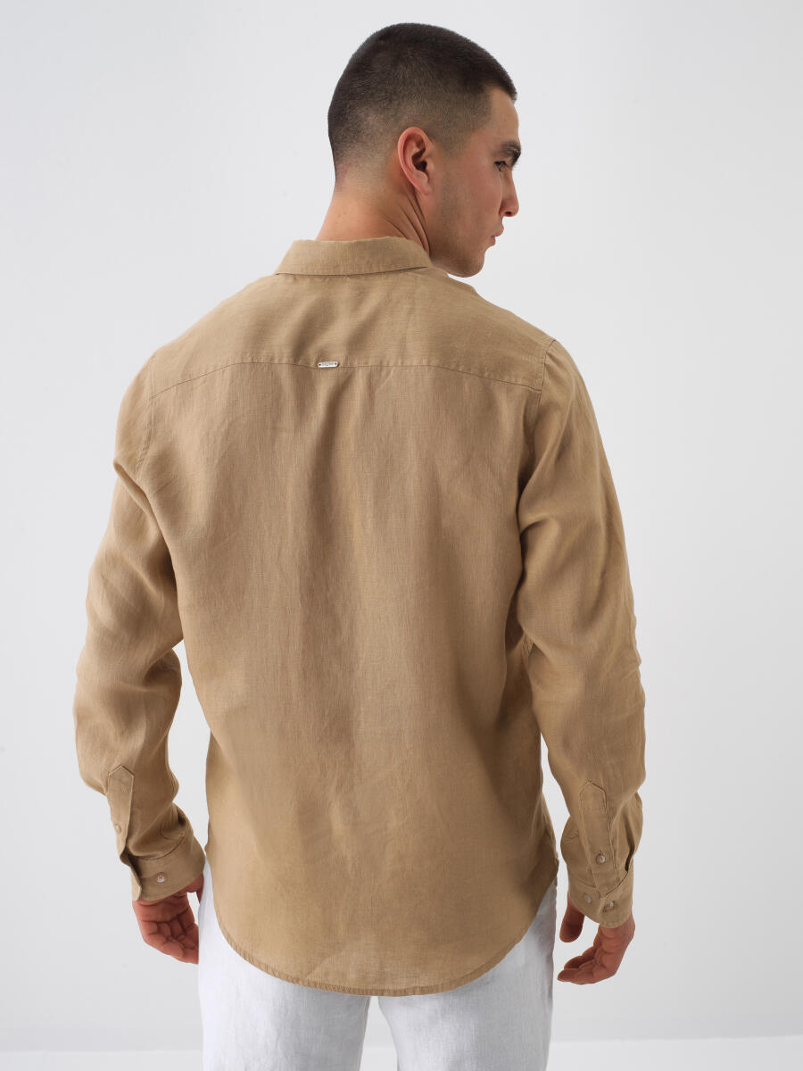 Camel Regular Fit Keten Gömlek - 5