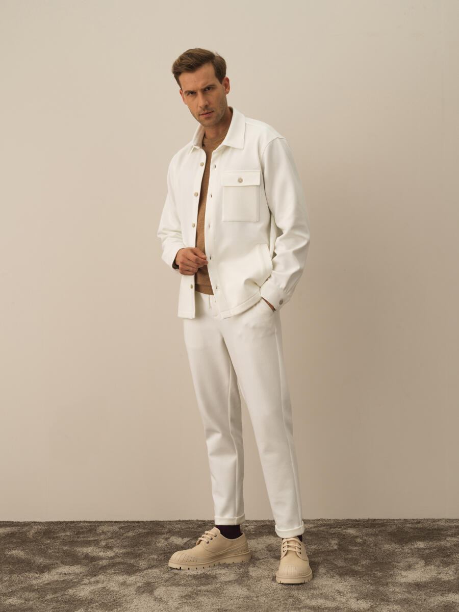 Ekru Pamuk Dokulu Regular Fit Gömlek Ceket - 2