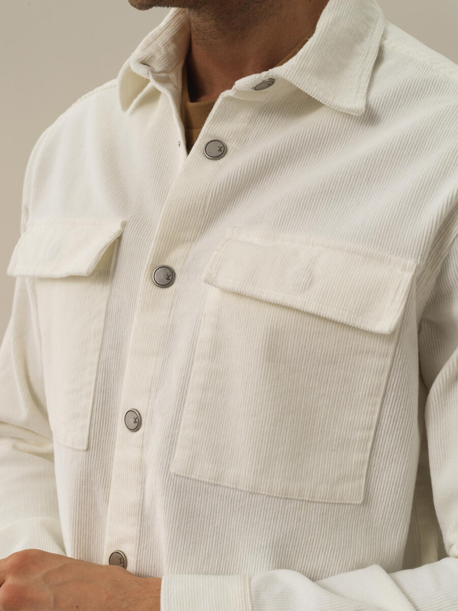 Ekru Pamuk Dokulu Regular Fit Gömlek Ceket - 3