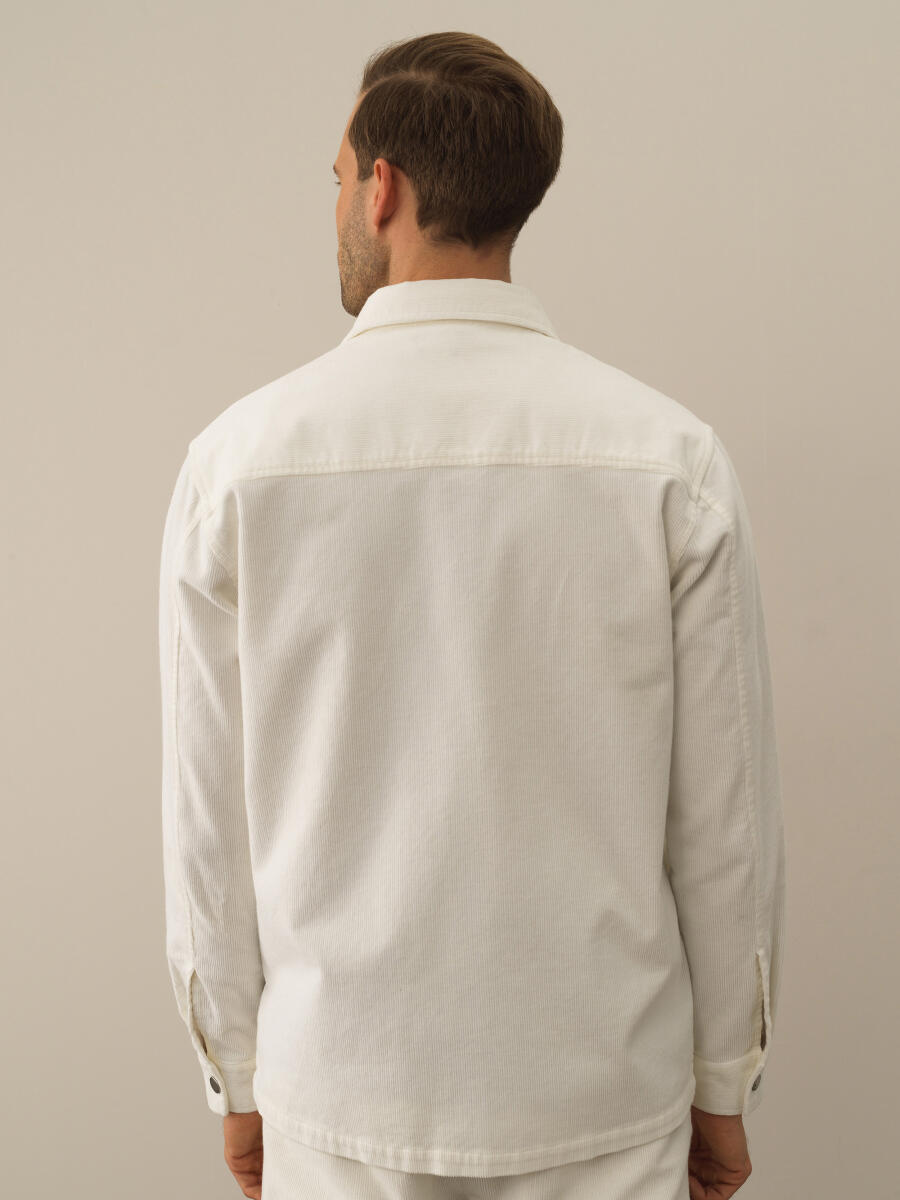 Ekru Pamuk Dokulu Regular Fit Gömlek Ceket - 4