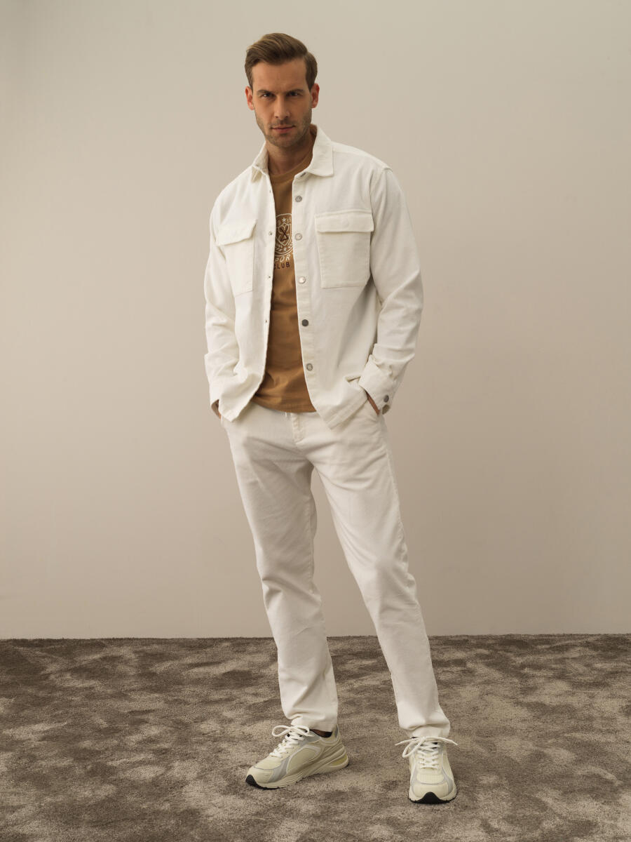 Ekru Pamuk Dokulu Regular Fit Gömlek Ceket - 2