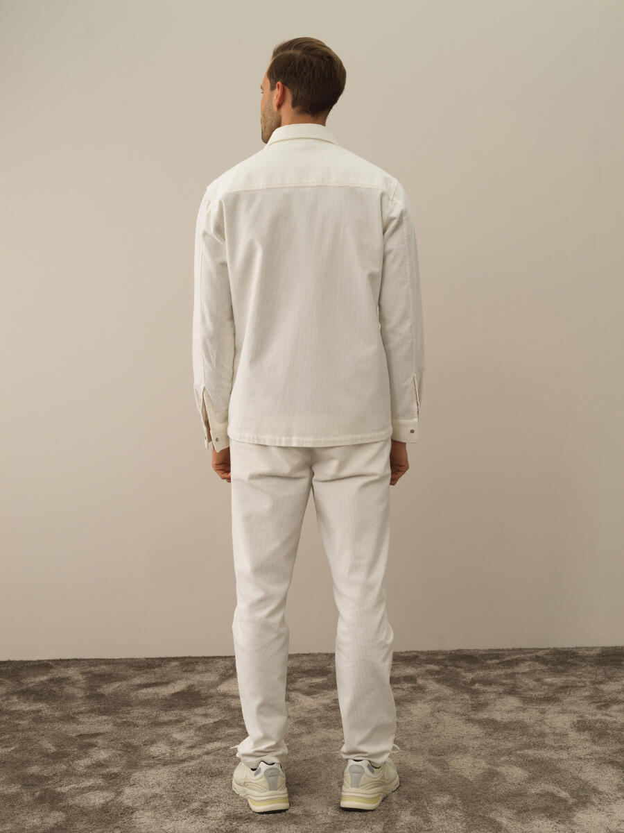 Ekru Pamuk Dokulu Regular Fit Gömlek Ceket - 5