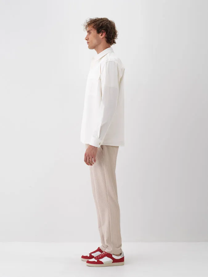 Ekru Pamuk Dokulu Regular Fit Gömlek Ceket - Xint