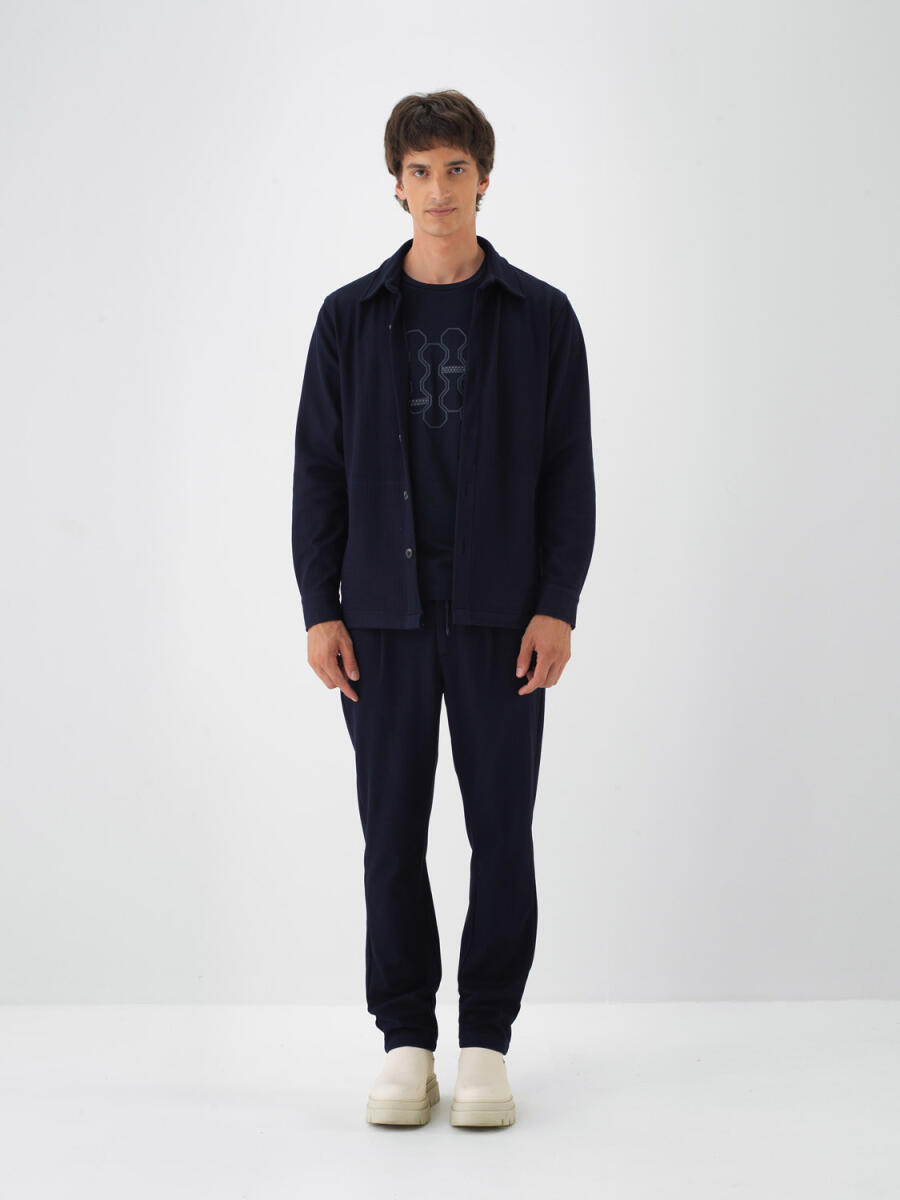 Lacivert Esnek Dokulu Regular Fit Gömlek Ceket - 2