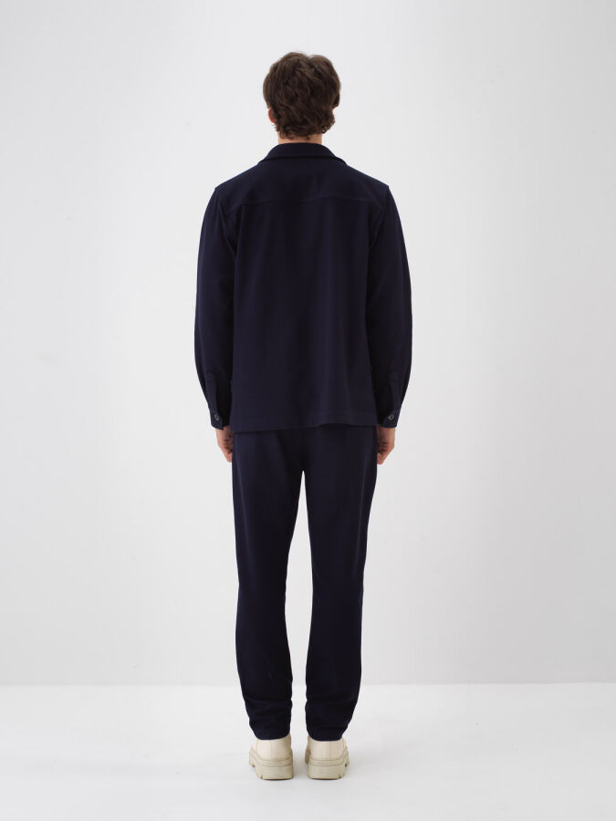 Lacivert Esnek Dokulu Regular Fit Gömlek Ceket - Xint